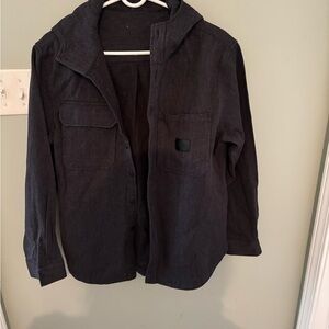 Black Button-Up Shirt Jacket with hood